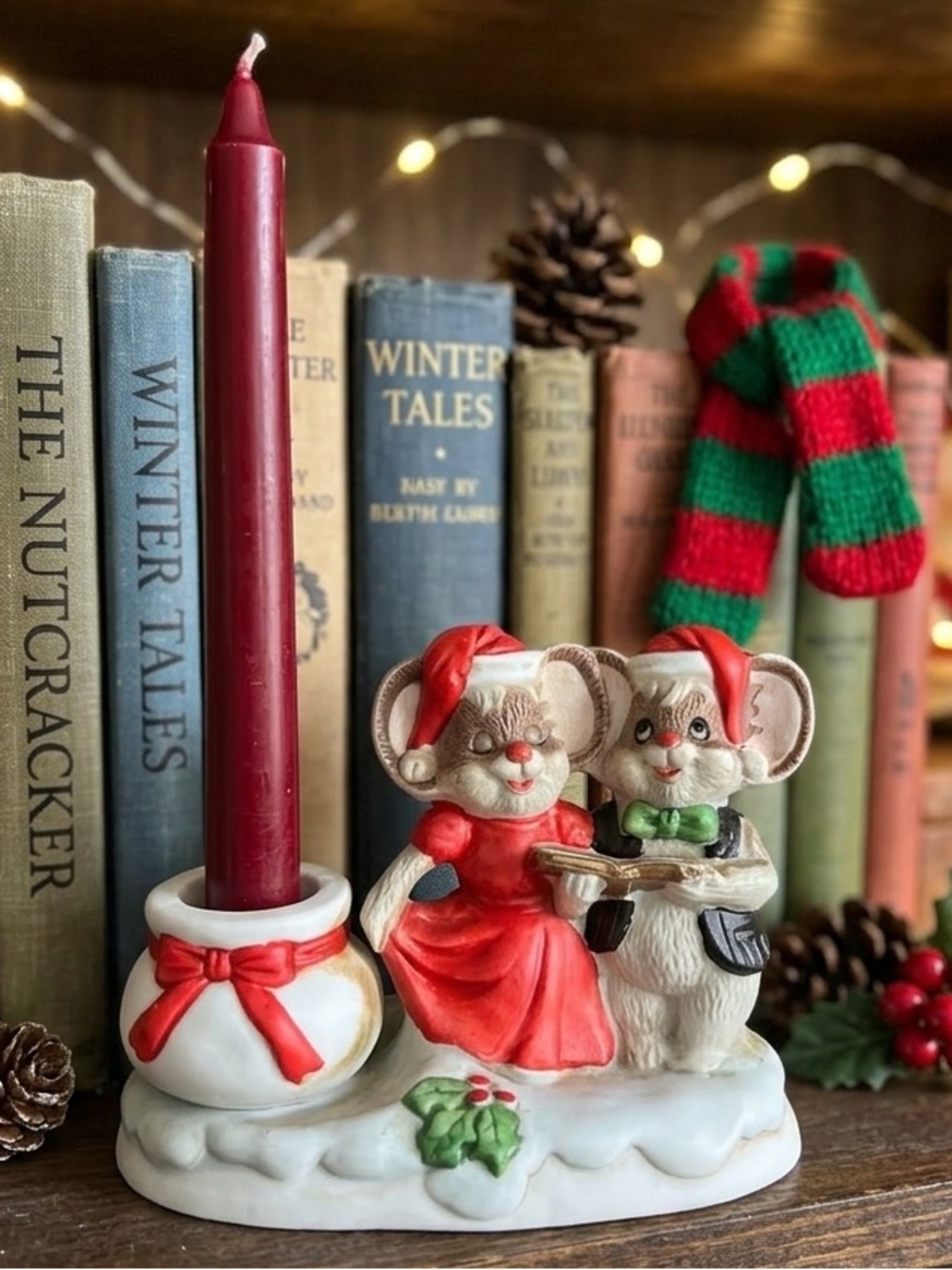 Vintage Ceramic Christmas Mouse Carolers Candle Holder